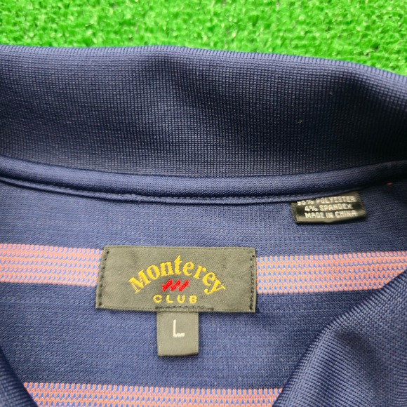 Monterey Club Polo Shirt Mens Large SRB Golf League USA Navy Pink Striped - Picture 8 of 9